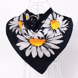 Anyyou Fashion Premium Satin Square Scarf -Black Daisy Silk-Feel Neckwrap for Women