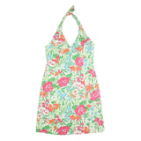 CHAPS Womens White Green & Pink Floral Halter Dress Cotton Blend Midi Size L