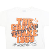 Mens White The Great Quake 1989 Graphic T-Shirt L Short Sleeve Crew Neck