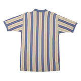 GULF TRADERS Mens Blue & Beige Striped Short Sleeve Polo Shirt L Cotton Blend