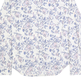 PEPE JEANS Womens White Blue Floral Shirt S Cotton Long Sleeve Button Casual