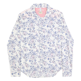 PEPE JEANS Womens White Blue Floral Shirt S Cotton Long Sleeve Button Casual