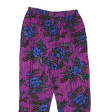 Womens Purple Relaxed Floral Trousers W27 L26 Polyester Blend Casual Comfortable