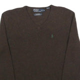 POLO RALPH LAUREN Mens Brown Wool Plain V-Neck Basic Knit Jumper M Classic