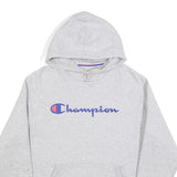 CHAMPION Womens Grey Pullover Hoodie L Cotton Blend Logo Sweatshirt