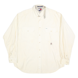 TOMMY HILFIGER Mens White Casual Shirt L Button Pockets Cotton Blend Long Sleeve