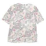 NORTON MCNAUGHTON Womens Pink Blue Cream Floral Printed Top Short Sleeve Crew