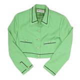 SKYLINE Womens Green Cotton Blend Button Jacket M Plain Crop Piped Trim