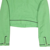 SKYLINE Womens Green Cotton Blend Button Jacket M Plain Crop Piped Trim