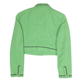 SKYLINE Womens Green Cotton Blend Button Jacket M Plain Crop Piped Trim