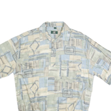 CASUAL LAND Mens Beige & Blue Short Sleeve Geometric L Polo Shirt Elastic Hem