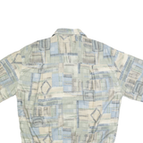 CASUAL LAND Mens Beige & Blue Short Sleeve Geometric L Polo Shirt Elastic Hem