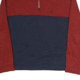 NAUTICA Mens Red & Blue Quarter Zip L Sweatshirt Cotton Blend Pullover Casual