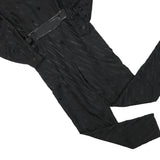 Womens Black Plain Playsuit S Collar Long Sleeve Zip Polyester Blend