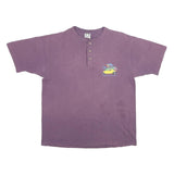 COTTON DELUXE Mens Purple Henley T-Shirt L Short Sleeve Shades Of The Past Rod