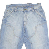 Mens Cotton Blue Casual Denim Shorts M W34 Button Closure Functional Pockets
