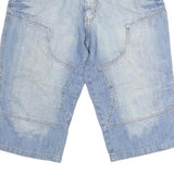Mens Cotton Blue Casual Denim Shorts M W34 Button Closure Functional Pockets