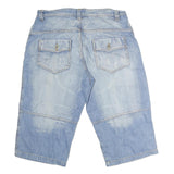 Mens Cotton Blue Casual Denim Shorts M W34 Button Closure Functional Pockets