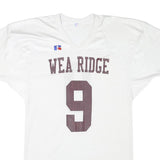 RUSSELL ATHLETIC Mens White Wea Ridge Number 9 Graphic T-Shirt L V-Neck Short