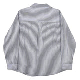 CHAPS Mens Grey & White Stripe Cotton Shirt L Classic Long Sleeve Button Collar