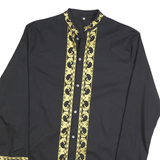 Womens Black & Gold Cotton Blend Shirt Long Sleeve Band Collar Baroque Print M