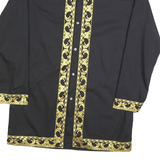 Womens Black & Gold Cotton Blend Shirt Long Sleeve Band Collar Baroque Print M