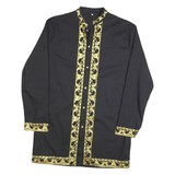 Womens Black & Gold Cotton Blend Shirt Long Sleeve Band Collar Baroque Print M