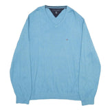 TOMMY HILFIGER Mens Blue Plain Cotton V-Neck Basic Knit 2XL Jumper