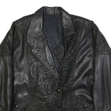 Womens Black XL Leather Button Jacket Plain Artistic Pattern Detailed