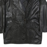Womens Black XL Leather Button Jacket Plain Artistic Pattern Detailed