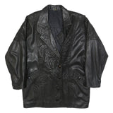 Womens Black XL Leather Button Jacket Plain Artistic Pattern Detailed