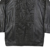 Womens Black XL Leather Button Jacket Plain Artistic Pattern Detailed