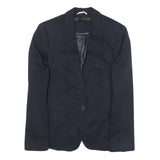ZARA BASIC Womens Navy Blue Casual Jacket M Cotton Blend Button Plain Tailored