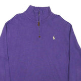 POLO RALPH LAUREN Mens Purple Jumper Plain 1/4 Zip Cotton Blend L Casual