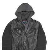 DESIGUAL Mens Black & Grey Hooded Zip Cotton Blend Jacket XL Mixed Fabric Casual