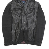 DESIGUAL Mens Black & Grey Hooded Zip Cotton Blend Jacket XL Mixed Fabric Casual