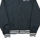 CHAMPION Mens Black Varsity Zip Jacket M Polyester Blend Plain Stripe