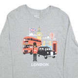 NIKE Mens Grey London Graphic T-Shirt XL Long Sleeve Crew Neck Cotton Blend
