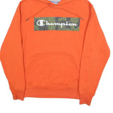 CHAMPION Mens Orange Hoodie S Camouflage Logo Cotton Blend Pullover