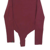 ELLESSE Womens Maroon Playsuit Plain Cotton Blend UK 10 Long Sleeve Zip Bodysuit