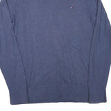 TOMMY HILFIGER Mens Blue Plain V-Neck Basic Knit Jumper L Cotton Blend Classic