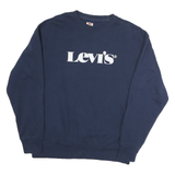 LEVI'S Mens Navy Blue Sweatshirt Crew Neck S Cotton Logo Pullover Comfortable