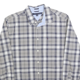 TOMMY HILFIGER Mens Beige & Blue Classic Fit L Plaid Cotton Blend Shirt Long
