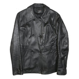 JOI Womens Black Leather Jacket M Button Classic Plain Stylish Outerwear