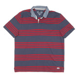 TOMMY HILFIGER Mens Blue & Red Striped Short Sleeve Polo Shirt XL Cotton Blend