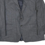 Mens Grey Wool Blend Classic Jacket L Woven Button Closure Formal Smart