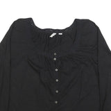 FAT FACE Womens Black Basic Top Long Sleeve Square Neck UK 10 Cotton Blend