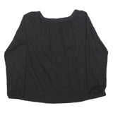 FAT FACE Womens Black Basic Top Long Sleeve Square Neck UK 10 Cotton Blend