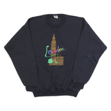 Womens Black London Embroidered Crew Neck Sweatshirt M Cotton Blend Comfortable