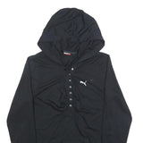 PUMA Womens Black Hooded Pullover Hoodie UK 14 Button Front Logo